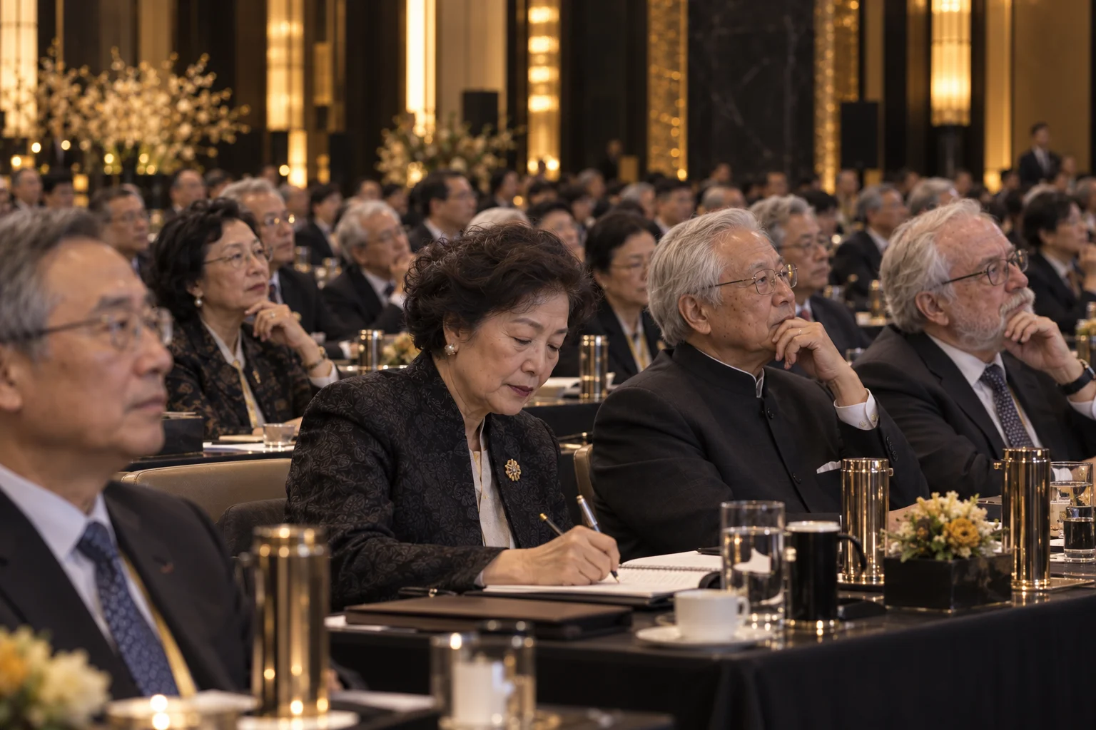Audience listening and taking notes